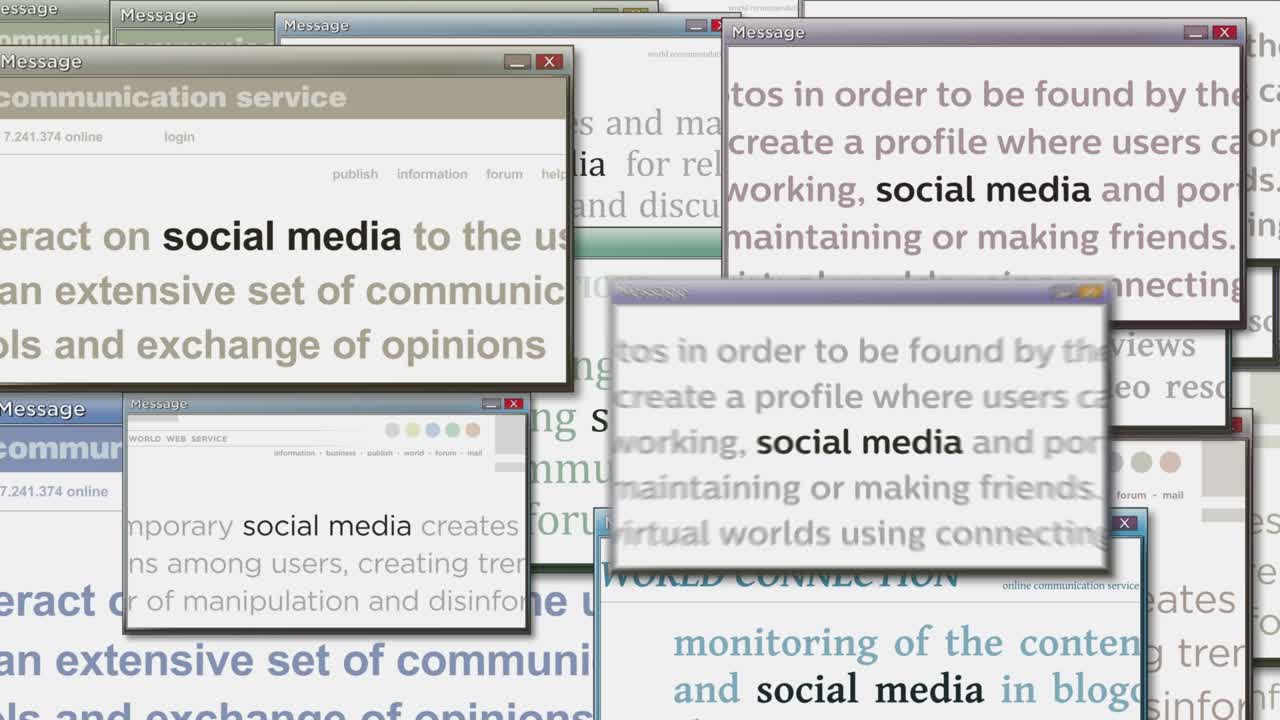 Pop up windows with Social media communication network seamless looped animation