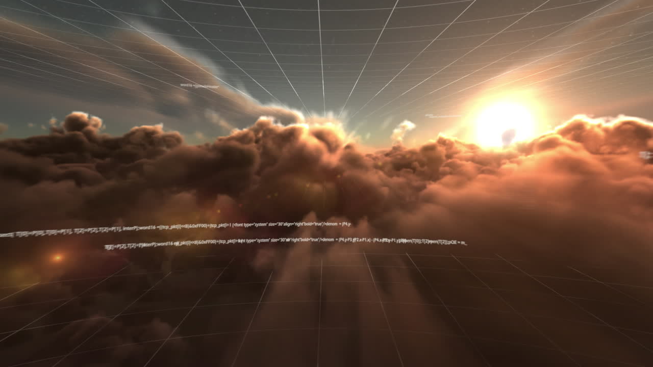 video generado digitalmente del procesamiento de datos contra el cielo matutino con nubes en el fondo