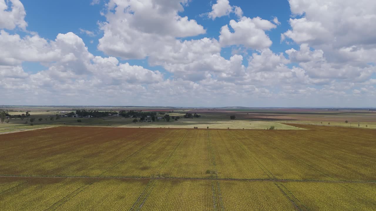 Aerial view of fields and countryside landscape