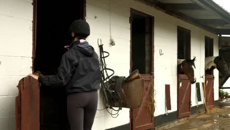 morena con su caballo bonito