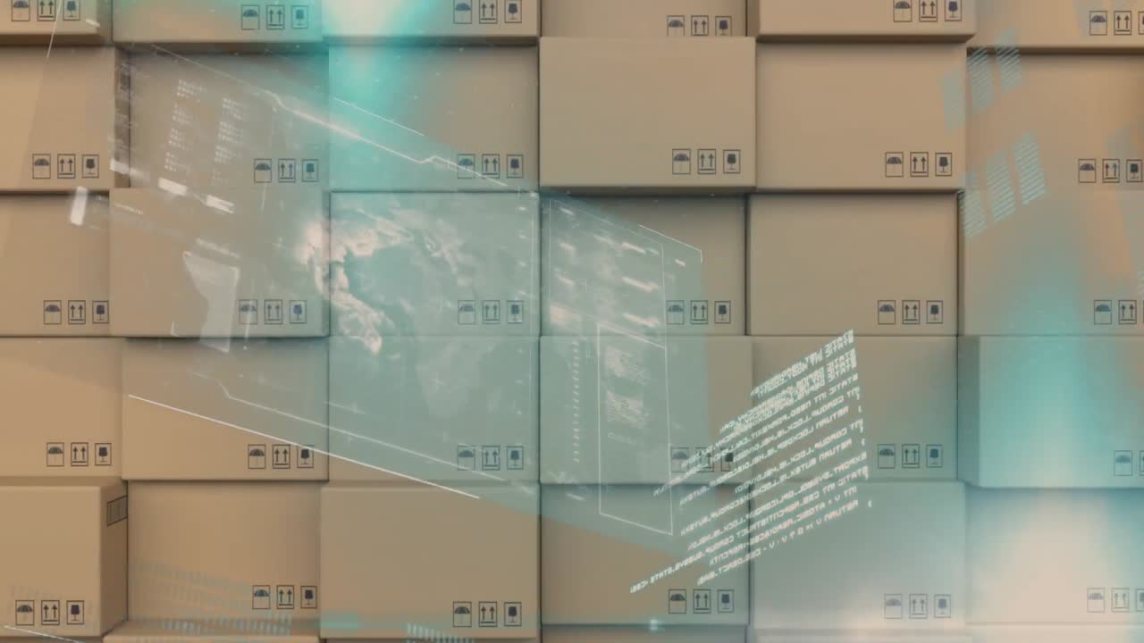 데이터 처리와 디지털 인터페이스 배달 상자 스택에 대항