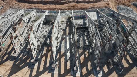 aerial: remnant of national stadium in vilnius on sunny day