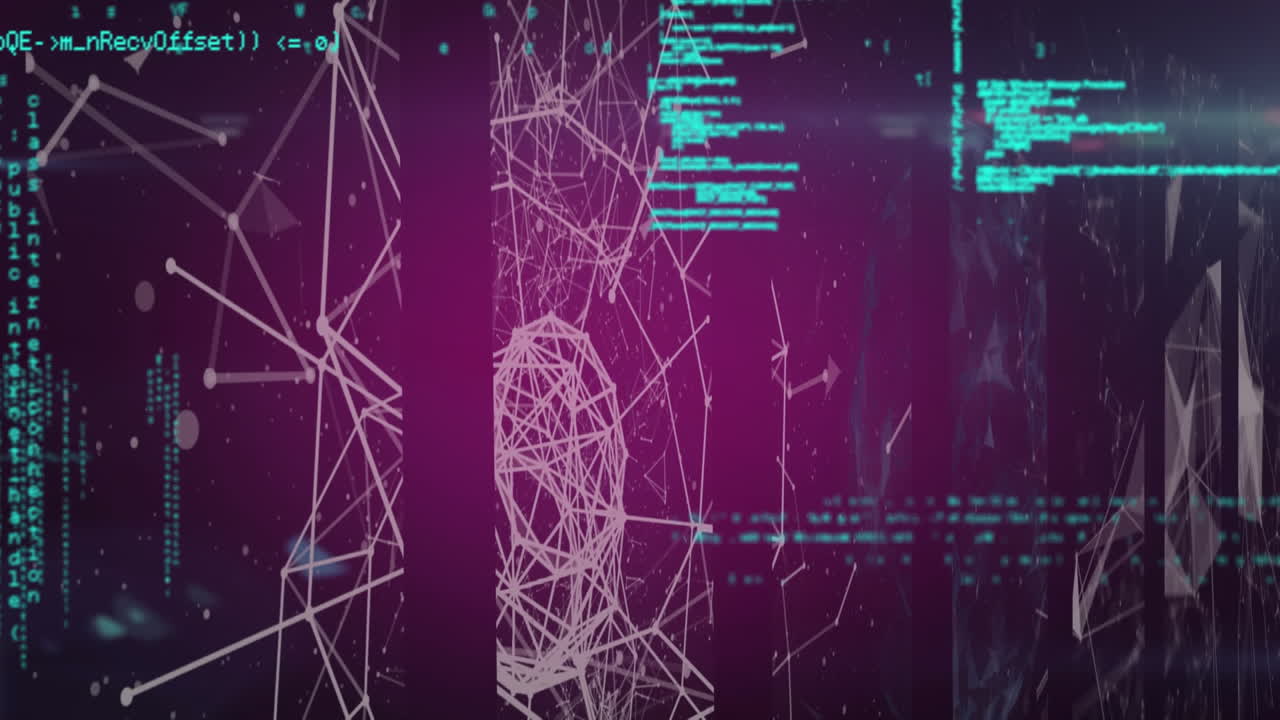 Animation of a moving network of connections and information on black