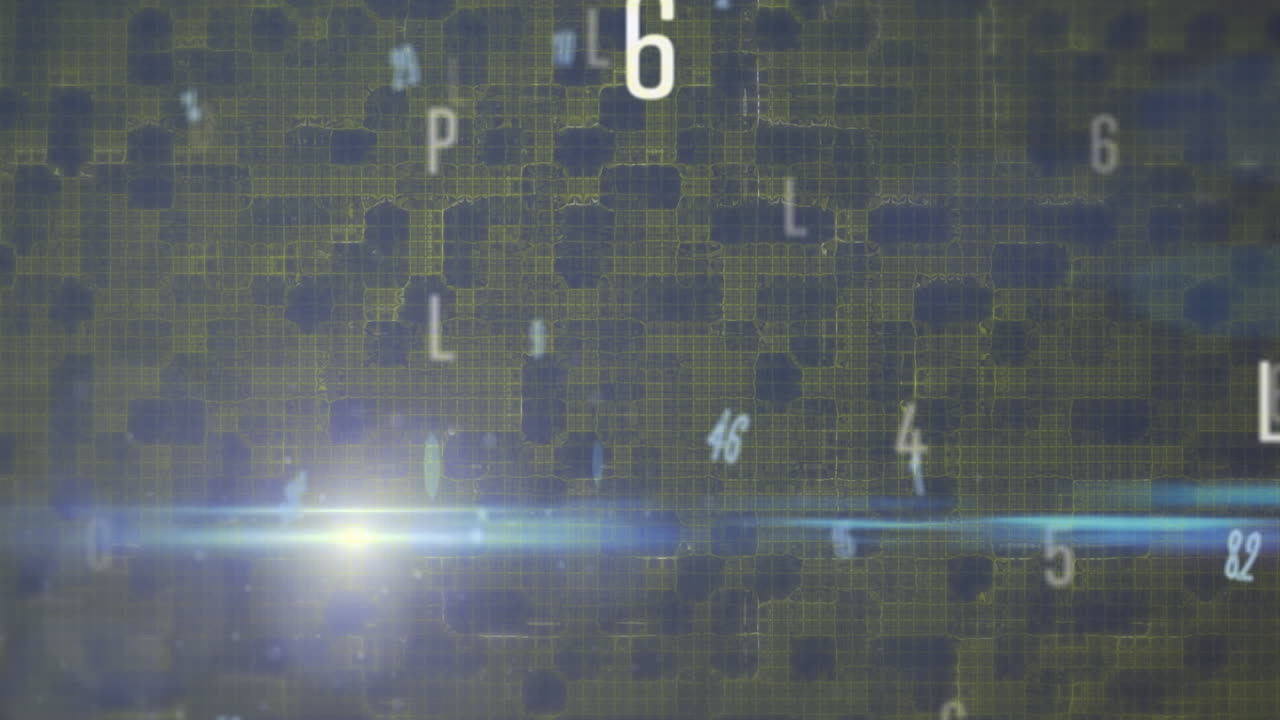 Animation of numbers and letters changing on digital screen