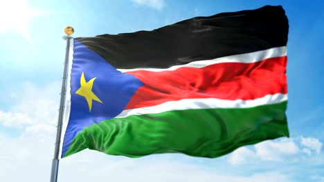 south sudan flag seamless looping 3d rendering video. beautiful textile cloth fabric loop waving