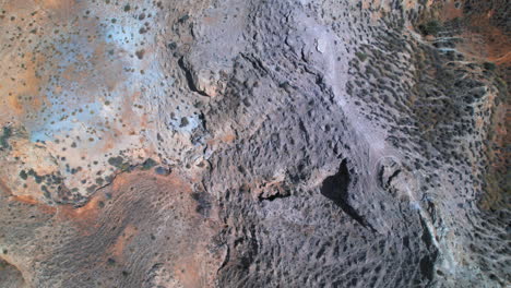 birdseye view of the rugged arid hills of the gorafe desert, granada, andalusia, spain
