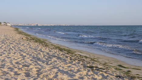 beautiful landscape sea waves on sandy beach. blue sea landscape and skyline