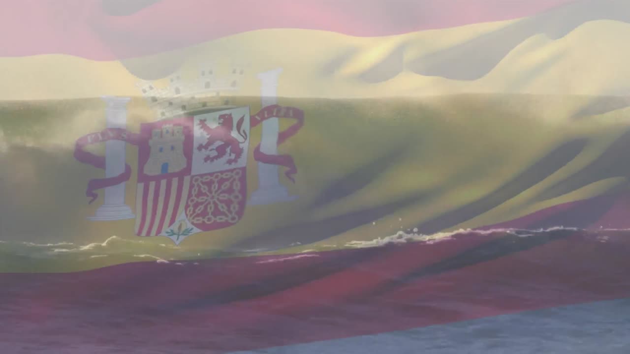 스페인  ⁇ 발이 바다의 파도에 대한 공중 전망에 반해 흔들리는 디지털 구성