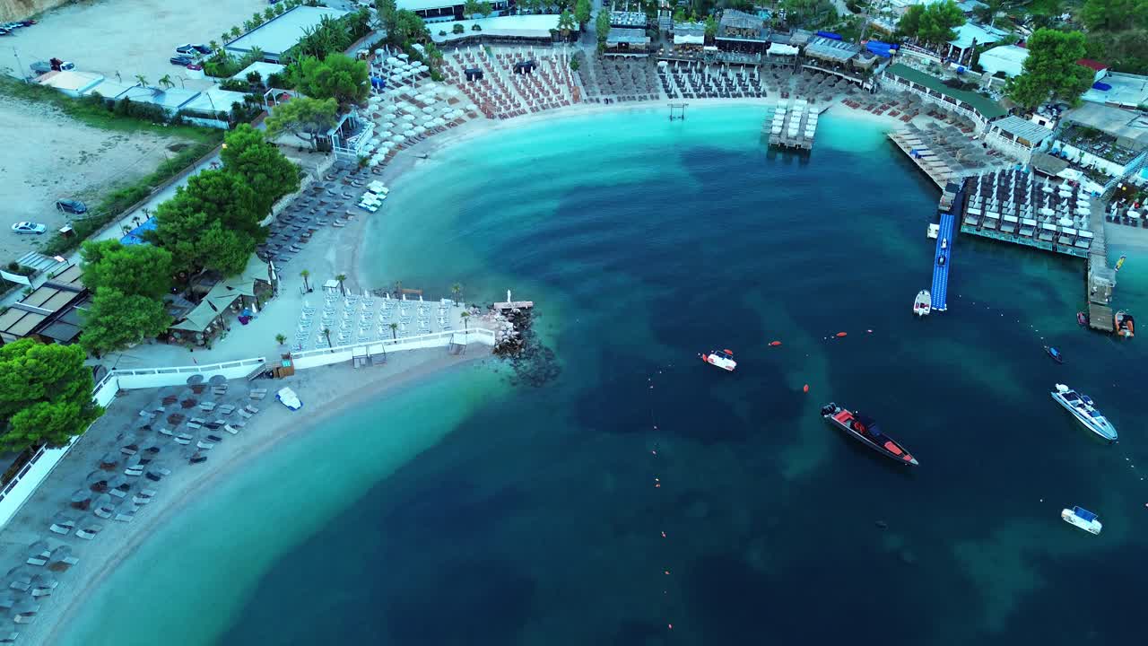 Ksamil Albania holiday destination turquoise blue water aerial drone empty beach