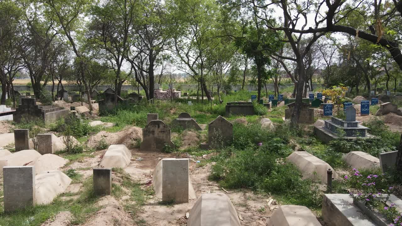 Drone camera view of Muslim cemeteries and graves in Pakistan, Muslim Graveyard