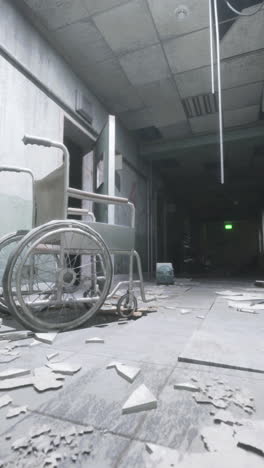 abandoned hospital corridor with wheelchair