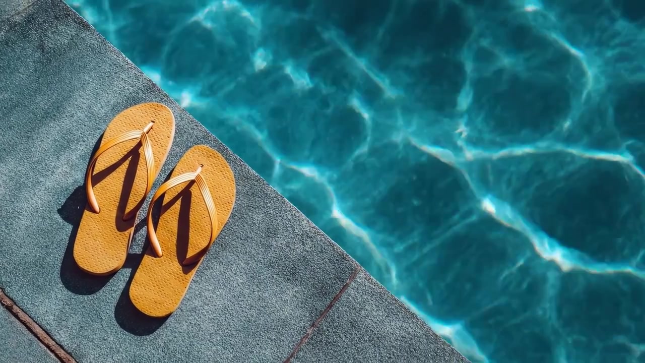 Yellow Flip Flops Resting on the Edge of a Swimming Pool