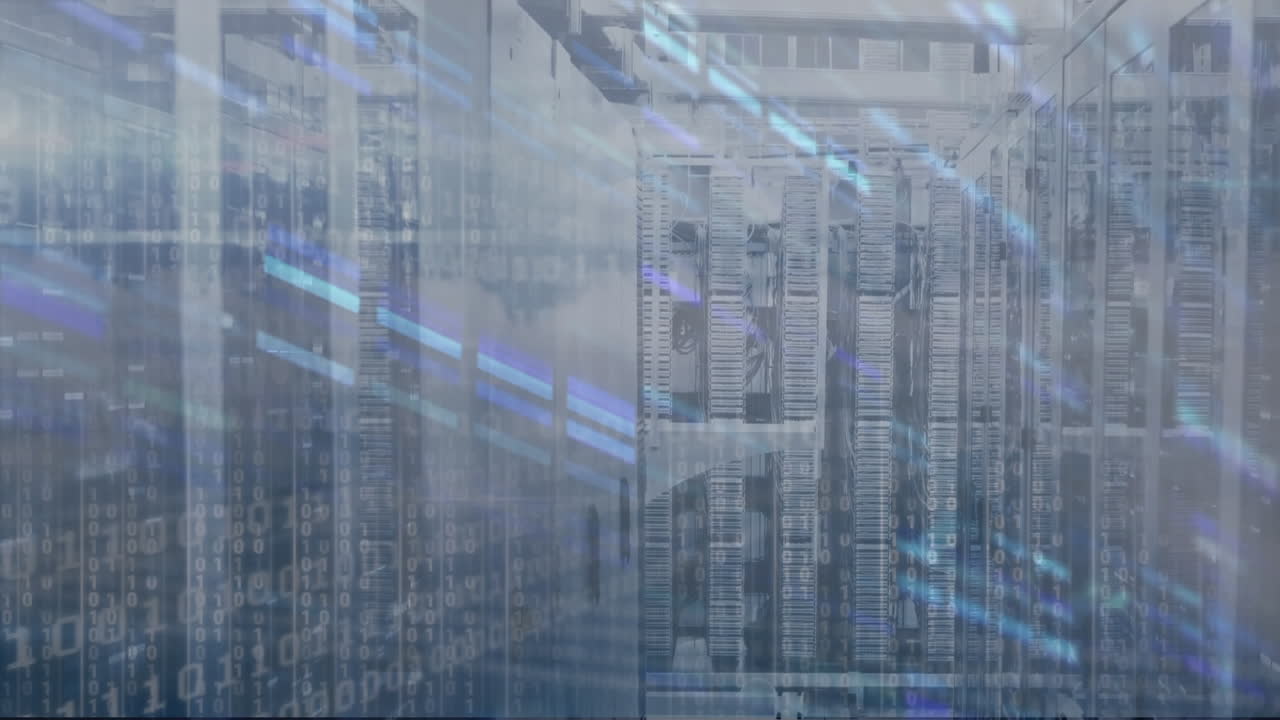 Animation of binary coding and data processing over computer servers