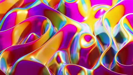 Animation-of-colorful-cyan,-magenta-and-yellow-3d-liquid-shapes-waving-swirling