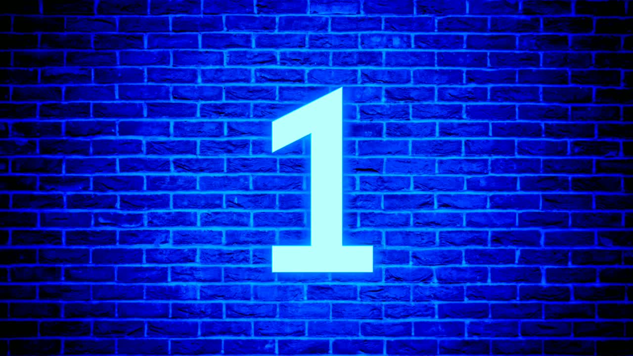 Neon light number 1 one animation motion graphics modern on brick wall background