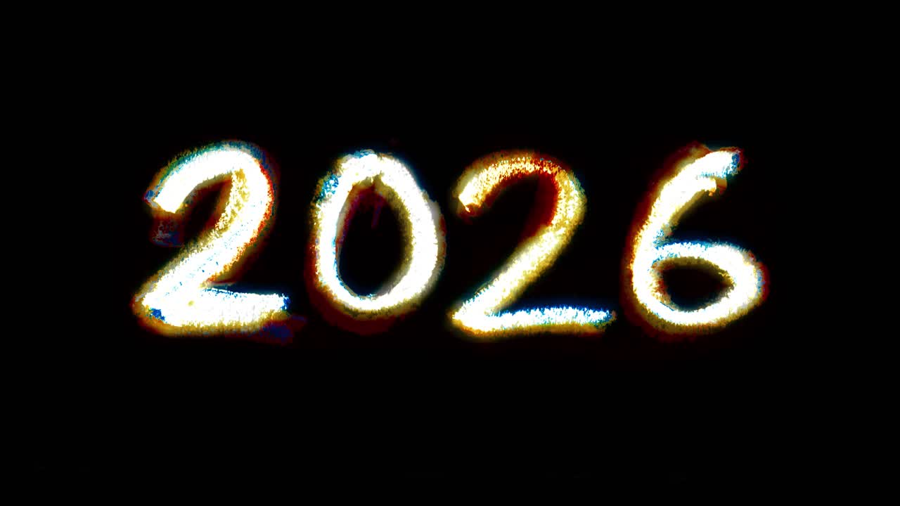 Titolo 2026 in stile scarabocchio di Capodanno disegnato a mano con pastello a cera