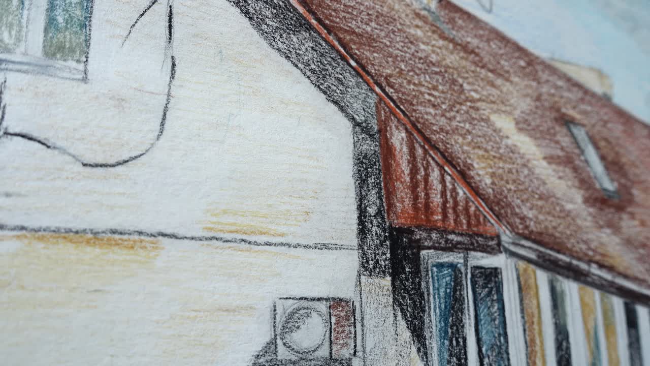 Zeichnung des Hauses. Aufnahme in Bewegung. Aufnahme der Zeichnung.