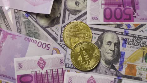 bitcoin, euros y dólares estadounidenses.