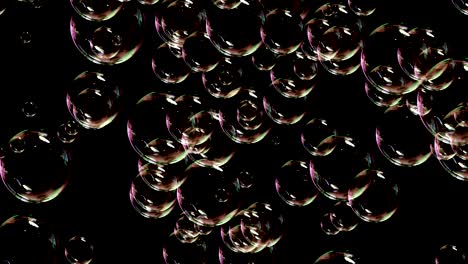 soap bubbles isolated on black background, seamless loop 4k 3d render