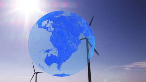 animación del globo sobre las turbinas eólicas en el campo