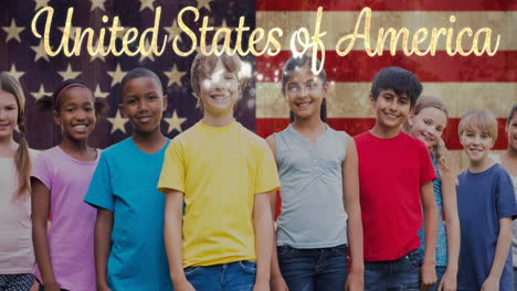 animación de los estados unidos de américa texto y escolares sobre la bandera estadounidense