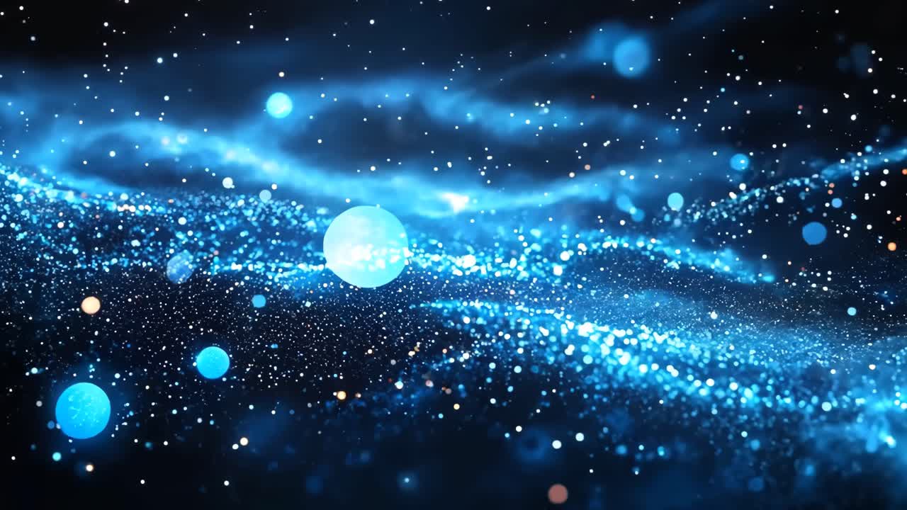 A blue and orange galaxy with many stars. The stars are scattered throughout the galaxy and are of different sizes. The galaxy is very bright and colorful, giving off a sense of wonder and awe