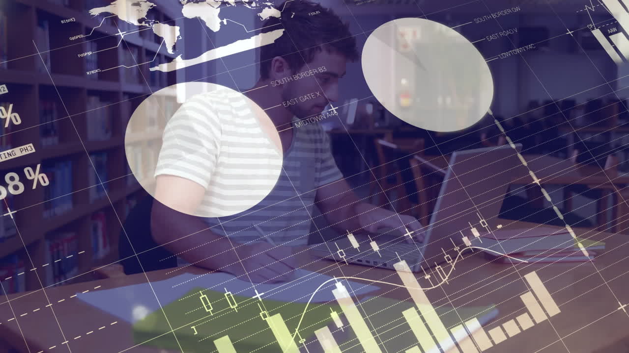 카우카시안 남성 학생에 대한 금융 데이터 처리의 애니메이션