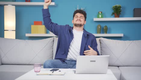 happy man dancing to the camera.