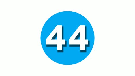 number 44 forty four sign symbol animation motion graphics on blue circle white background,cartoon video number for video elements