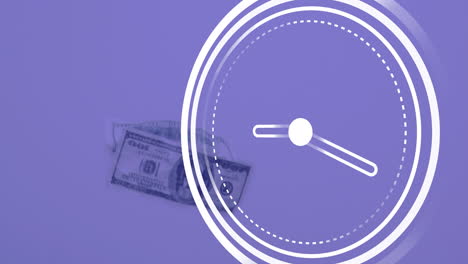 animación de un reloj que se mueve sobre los billetes