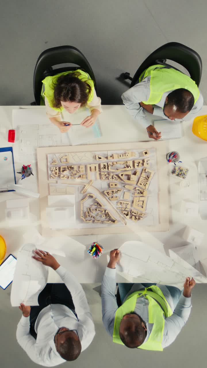 Vertical Video Top down view of developers in modern office environment planning construction