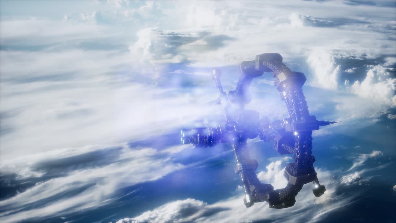 Highly detailed huge spaceship approaching to the Earth.