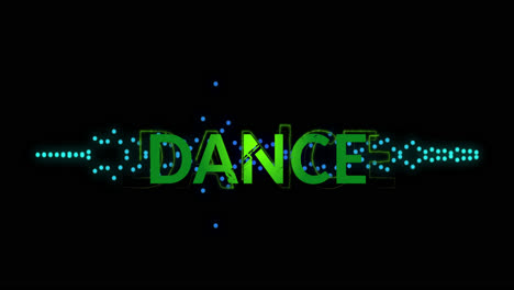 animation of dance text over equalizer on black background