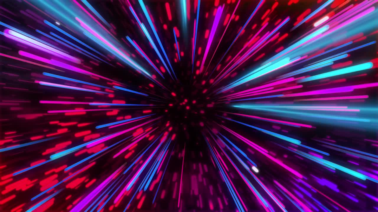 Animation of tunnel of glowing light trails of data transfer