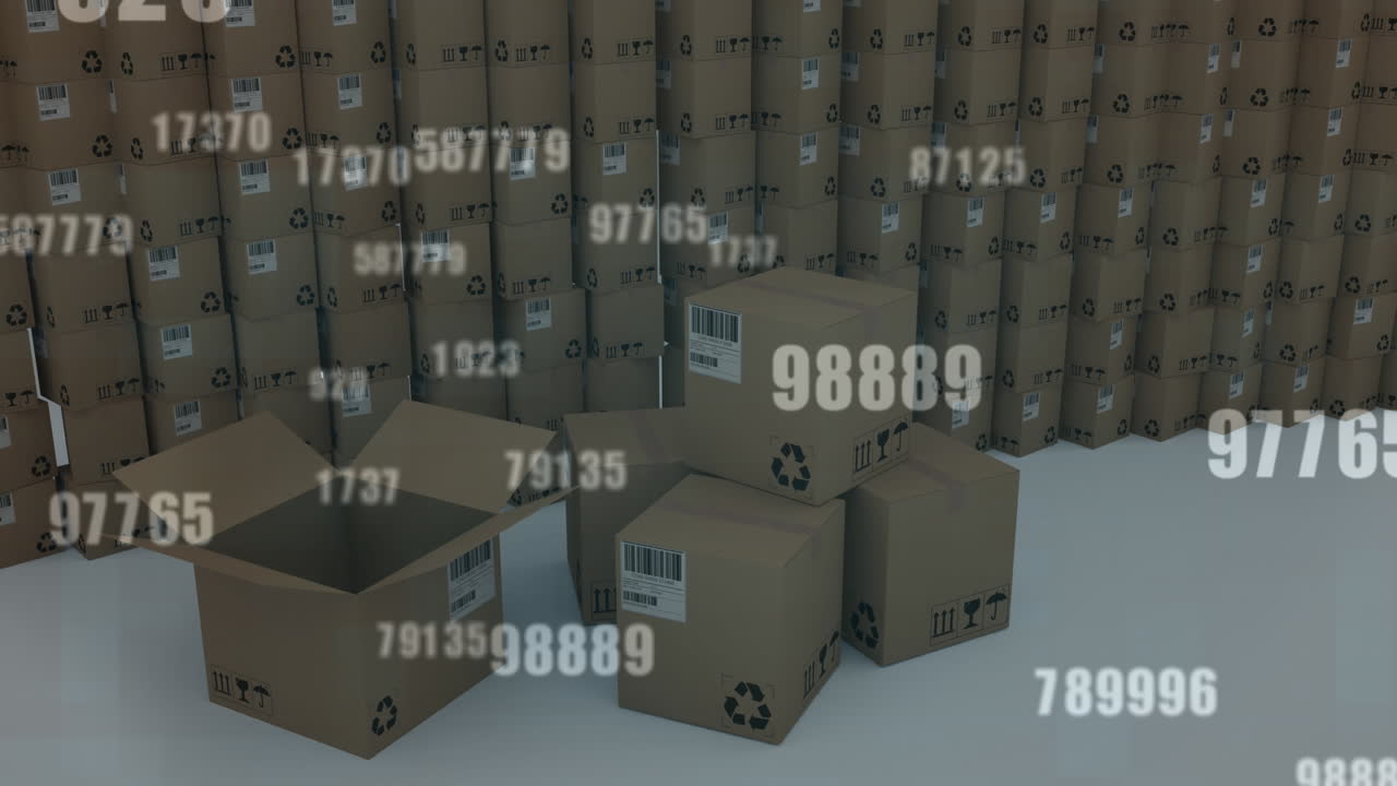 анимация цифр, меняющихся над стопами картонных коробок