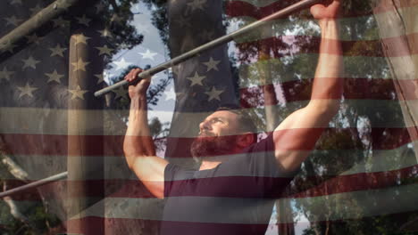 man doing pull ups in the park