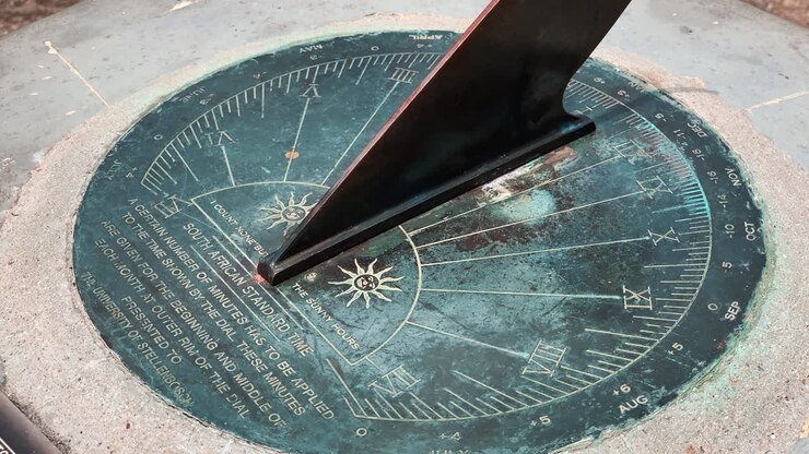 South African Floor Sun Dial, High angle panning shot