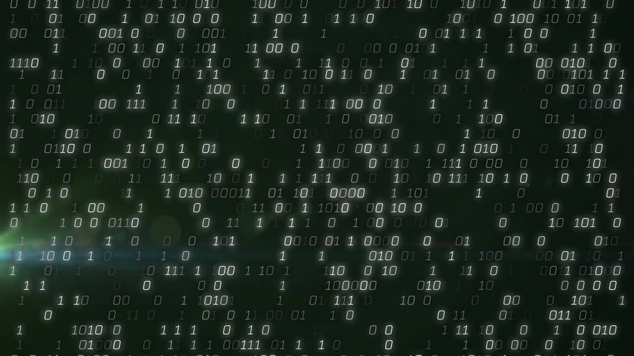 Animation of falling binary coding over black background