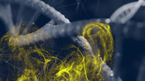 dna strand with glowing yellow particles, scientific data processing animation