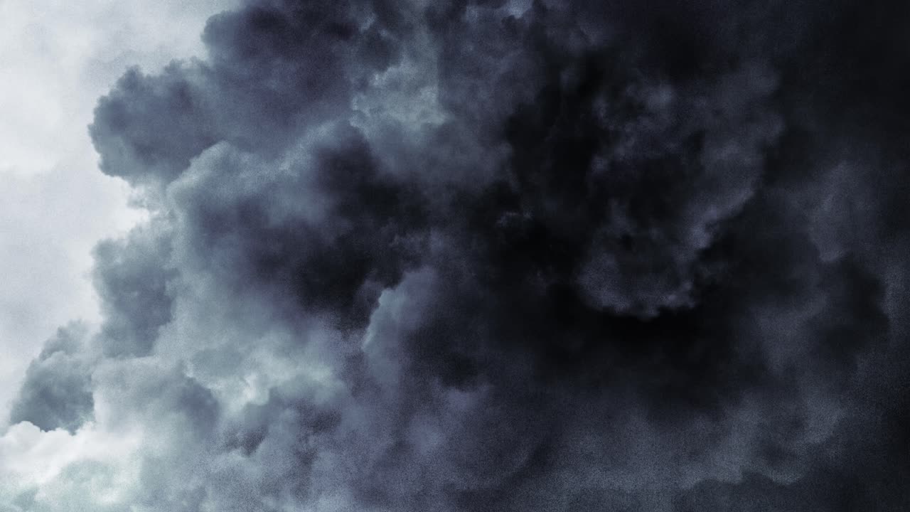 a thunderstorm inside the dark gray cumulus cloud, a flash of lightning