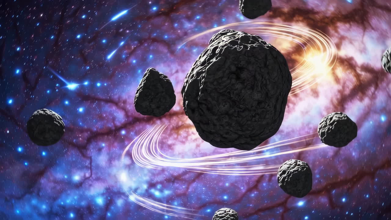 Asteroid Field in a Nebula