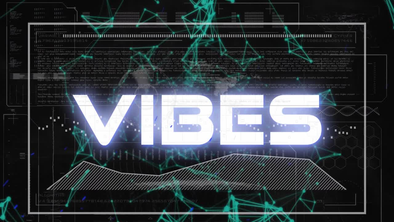 Animation of vibes text, statistics and data processing