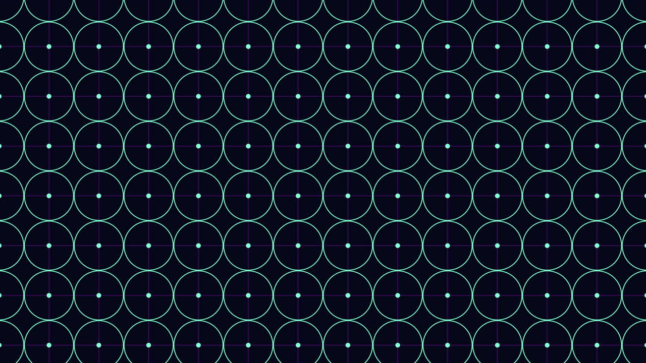 Abstract geometric grid of glowing circles with crosshair centers on a dark background, seamless looping motion for technology UI, data visualization, and modern design