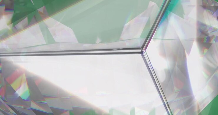 Animation of prism light moving and reflecting on glass cube over transparent background