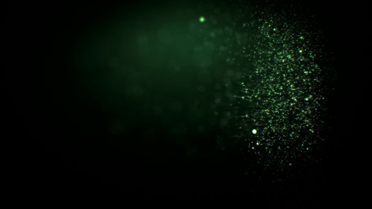 느리게 흐르는 아름다운 추상적인 입자, 보케 흐릿함으로 검은 바탕에 반이는 먼지를 움직이는 3d 애니메이션.