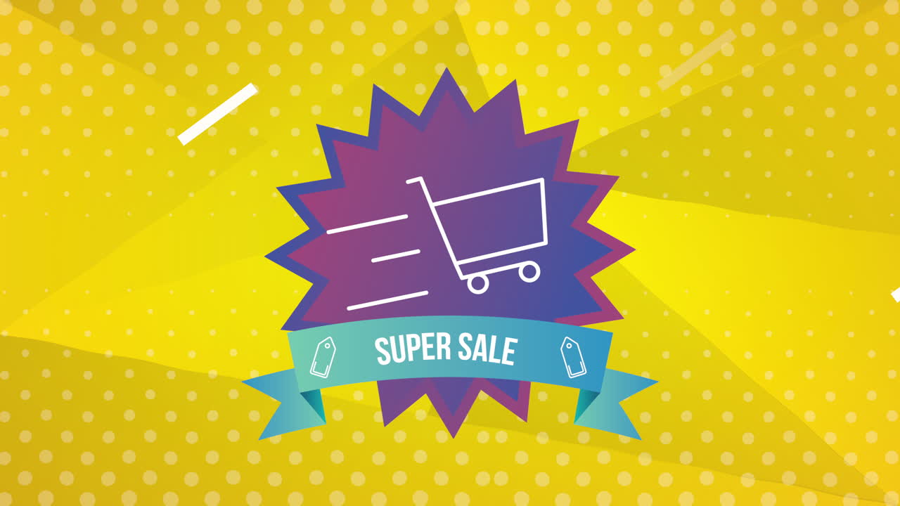 etiqueta comercial de venta con sello y carrito de compras