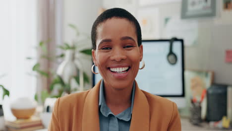 face, business and black woman with a smile