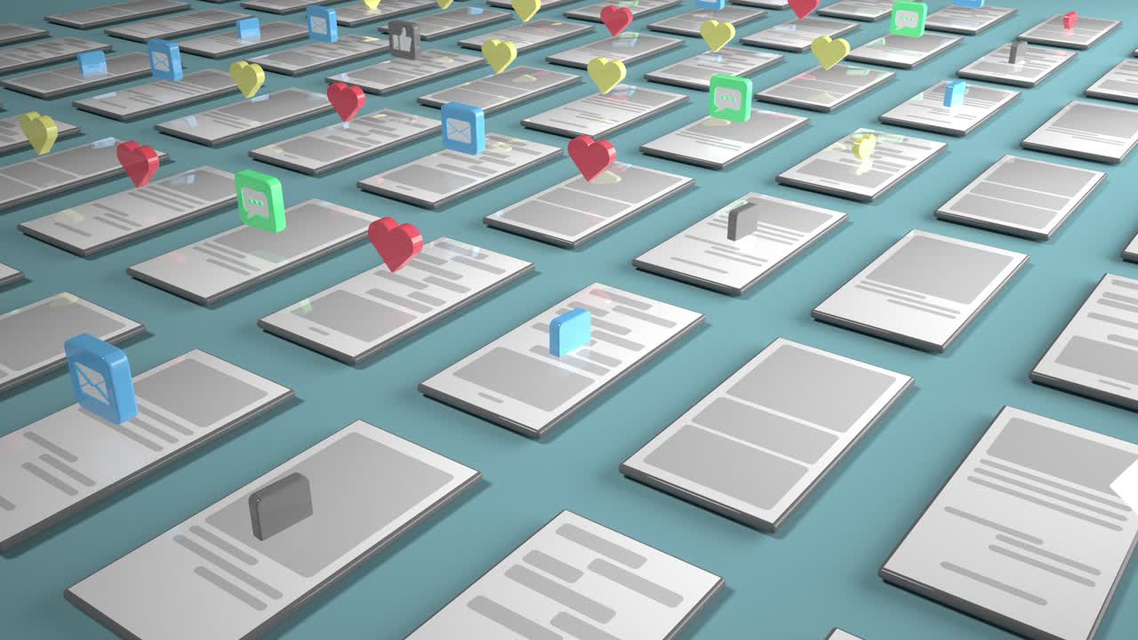 3d 배경의 렌더링, 엄지손가락을 올리고, 메세지를 받았고, 휴대 전화로 이메일을 받았습니다, 소셜 네트워크의 개념, 순환 애니메이션.