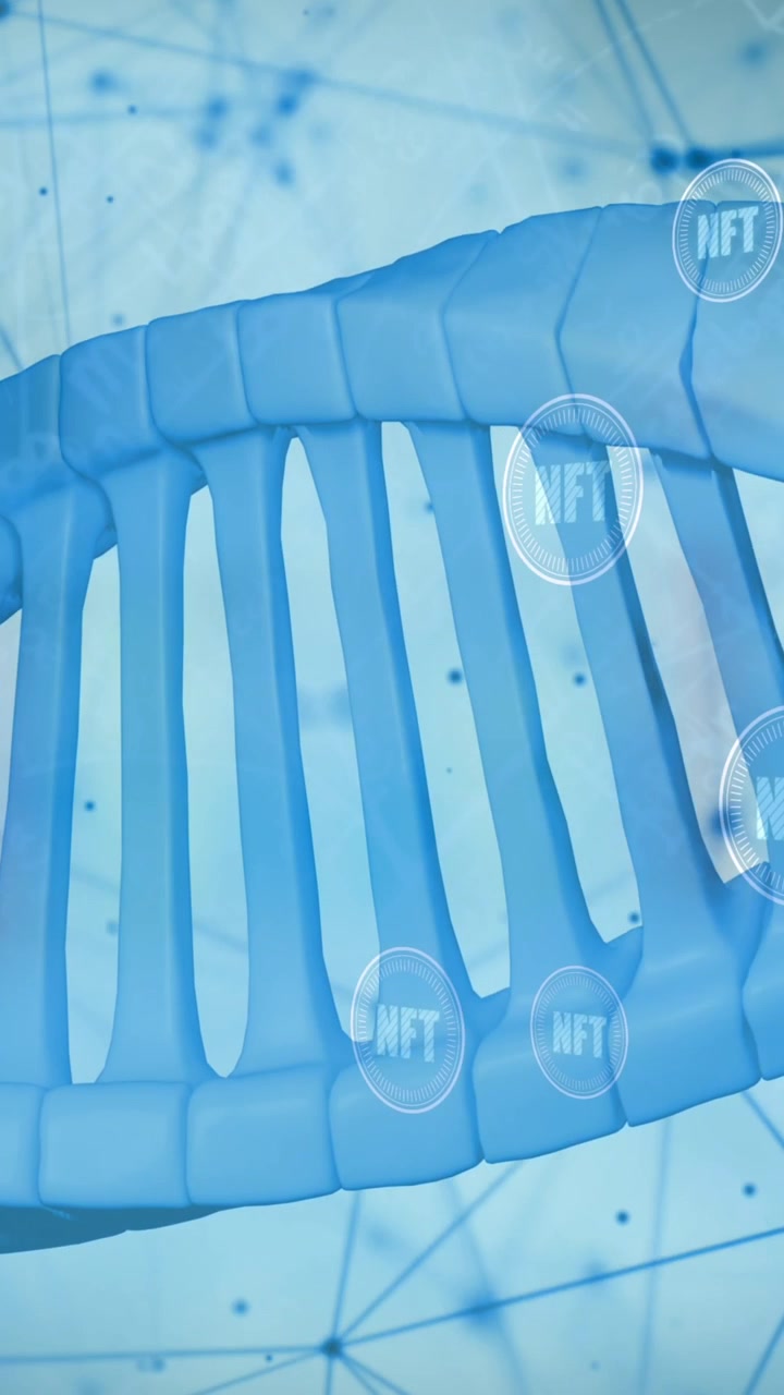 Animation of nft, dna and connections on light blue background