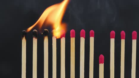 burning matches against black. stop epidemic. domino effect